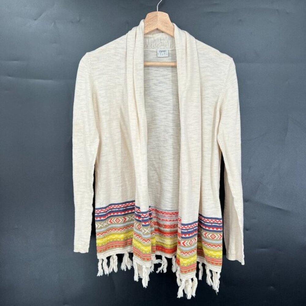 Esprit open front cardigan sweater southwest stripe fringe boho western casual S